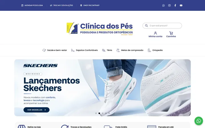 Página inicial do site de Clínica dos Pés