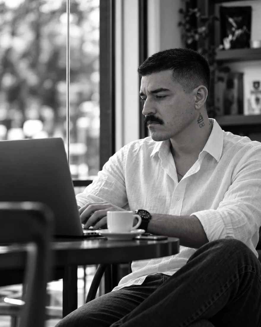 Luiz Ramos, da Camaffeu, trabalhando no notebook