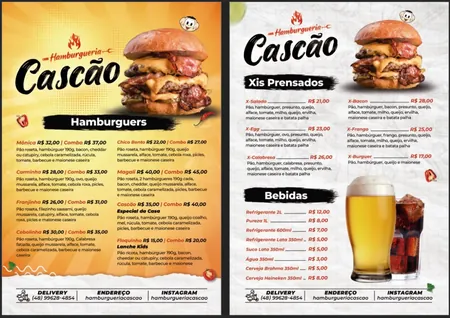 Cardápio frente e verso