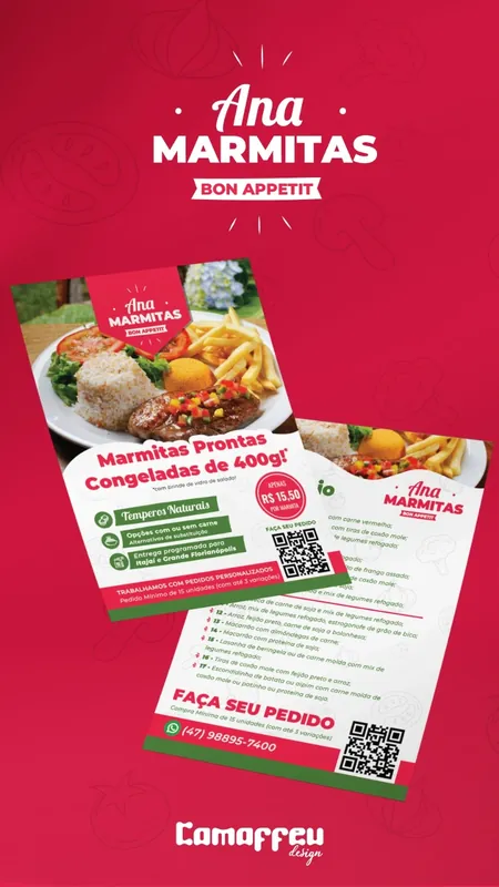 Flyer para marmitaria, frente e verso